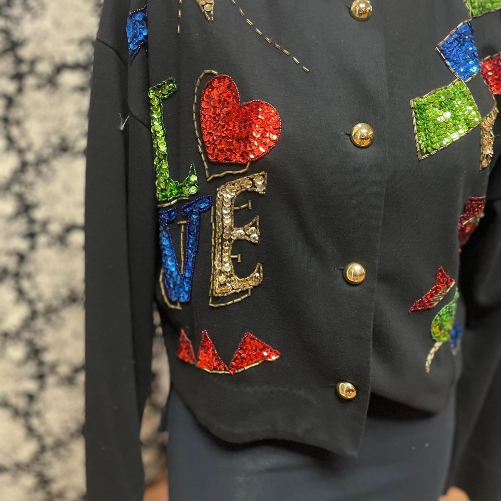 Vintage Black /Oversized 80's Sequence Button Up … - image 2